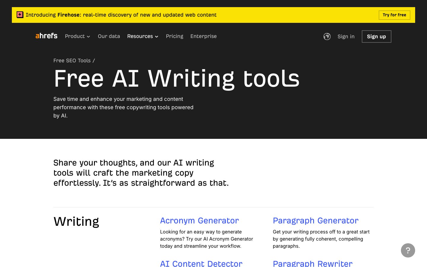 Ahrefs Writing Tools